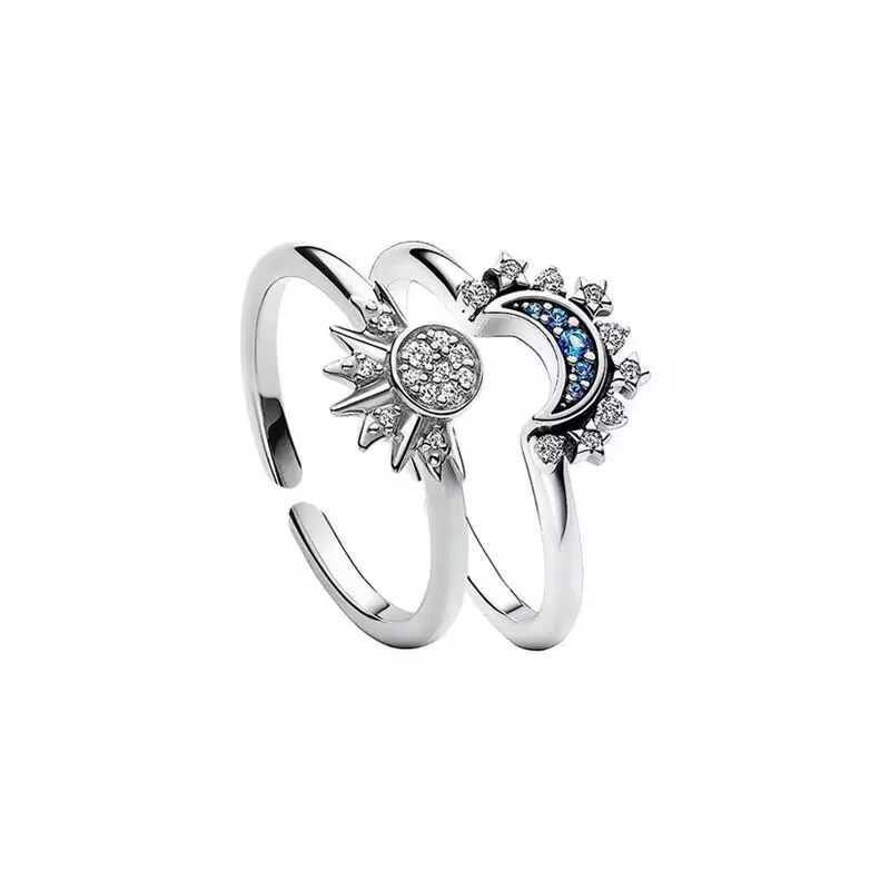 2 sets of cubic zirconia star moon rings couple rings jewelry engagement and proposal rings fashionable party ringsX240921