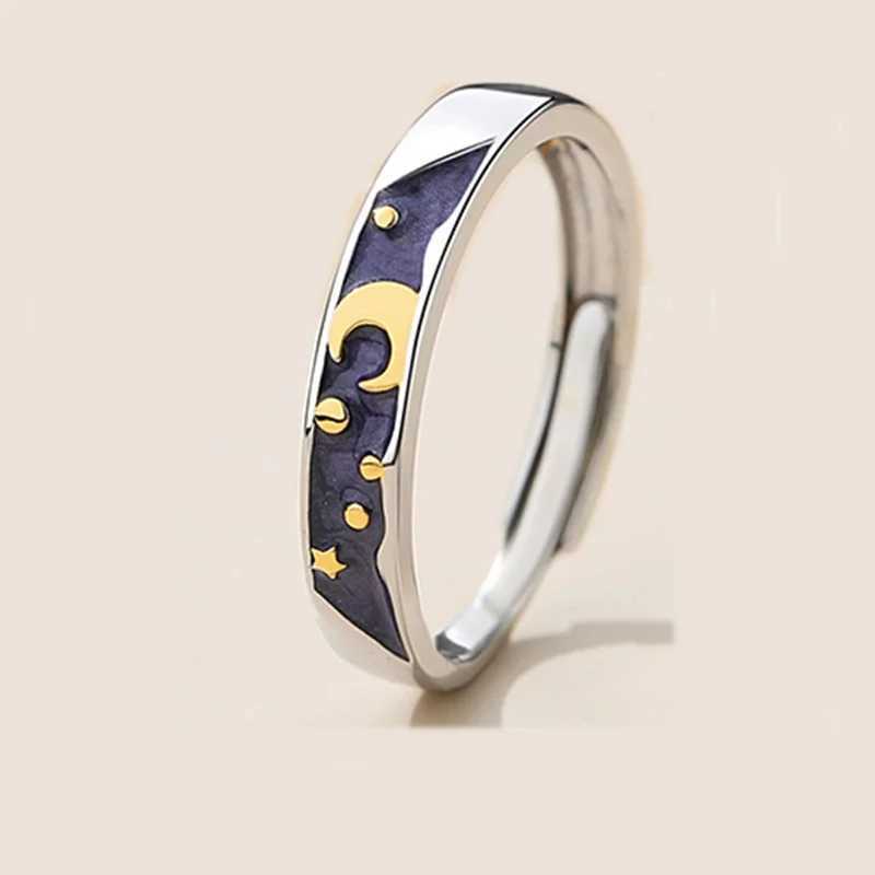 Lovely Van Gogh Starry Sky Couple Rings Personality Sun Moon Star Adjustable Open Rings Bestfriends Jewelry Valentines Day GiftX240921