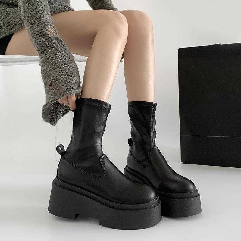 CMM Fashion Temperament Black American High Rise Thick Soled Long Boots for Women Summer New Versatile Knight Boots