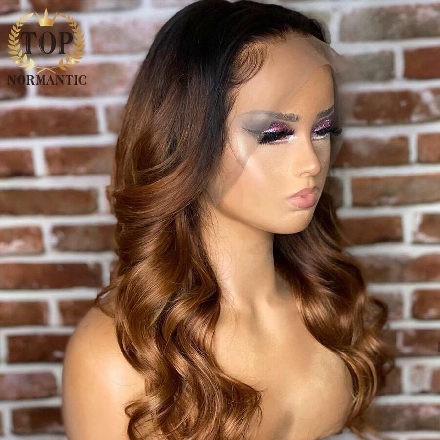 Topnormantic 13x6 Lace Front Body Wave Wigs Preplucked 4x4 Closure Remy Brazilian Human Hair Ombre Brown Color Wig for Women
