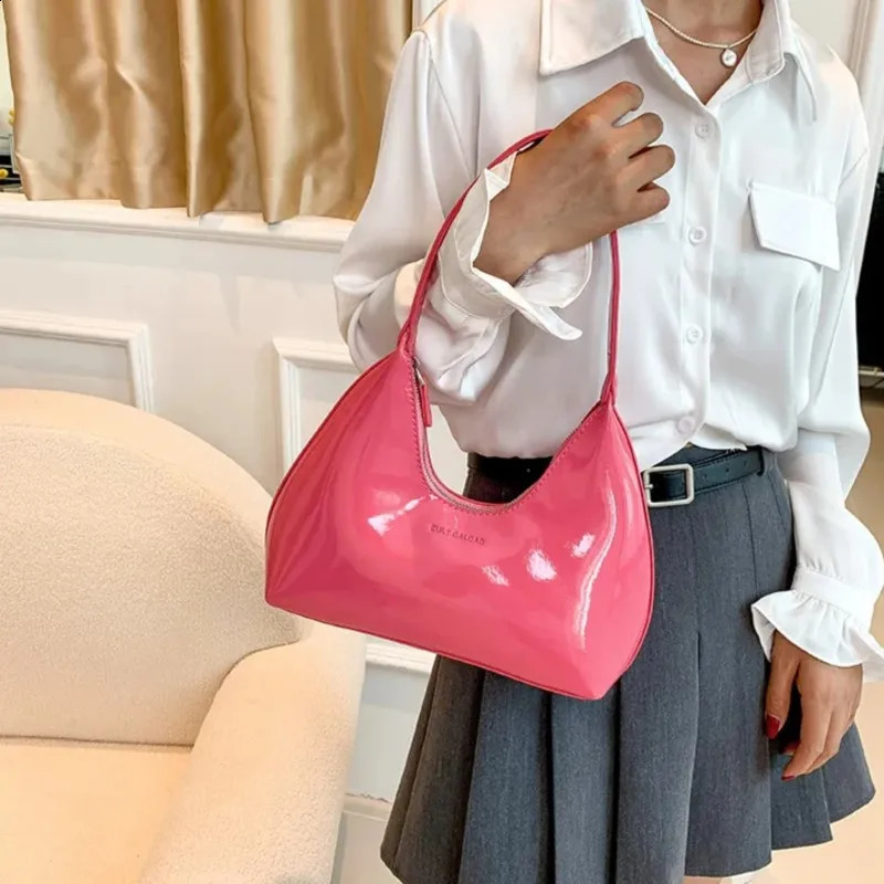 Fashion Shoulder Bags For Women Solid Color Zipper Half-moon Underarm Purse Female Summer Black White Handbags 240918
