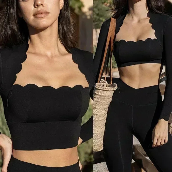 Square neck tight high elasticity fitting yoga exercise long sleeved womens professional running fast drying fitness Pilates training top 240921