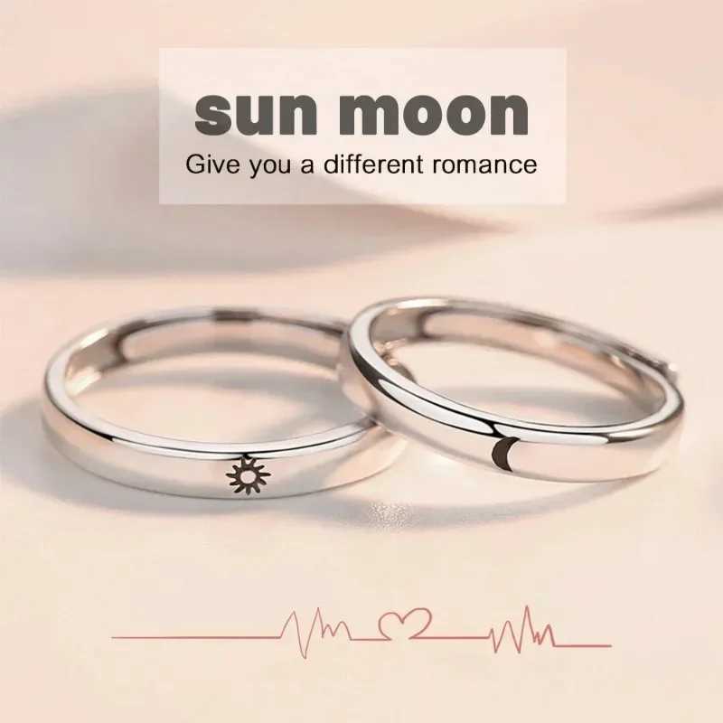 1/2pcs Simple Sun Moon Couple Rings Women Men Fashion Opening Adjustable Stainless Steel Lover Valentine Day Gifts Ring JewelryX240921