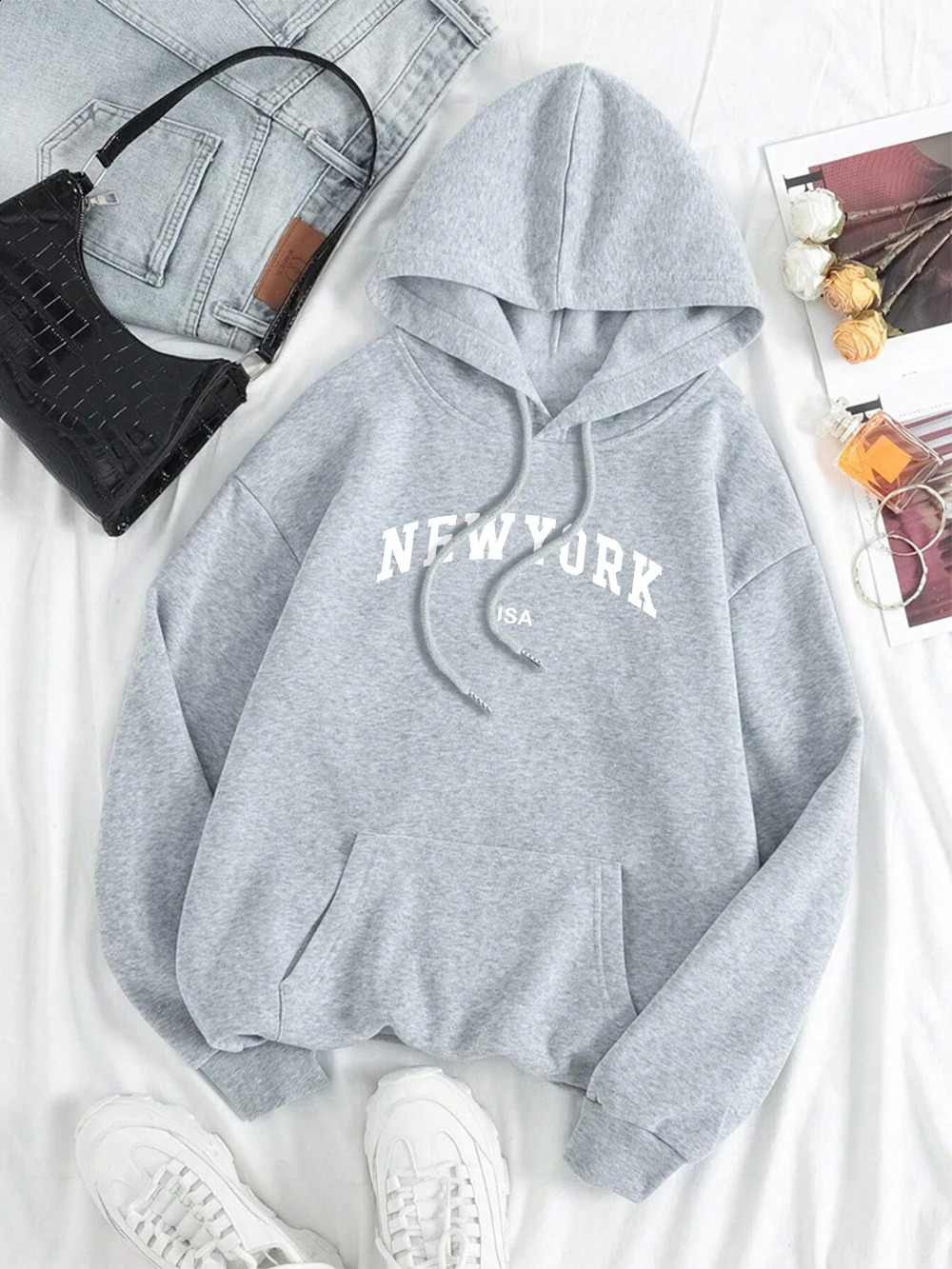 York Usa City Letter Graphic Sweatshirt Men Women Loose Fleece Hoodie Pullover Hoodies Crewneck Pocket Clothes Couple 240910