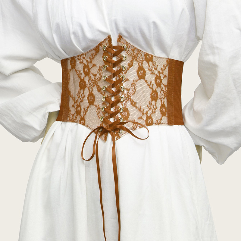 Fashion wide lace waist cover women's all-in-one dress top decorative belt Silk elastic belt waist cover