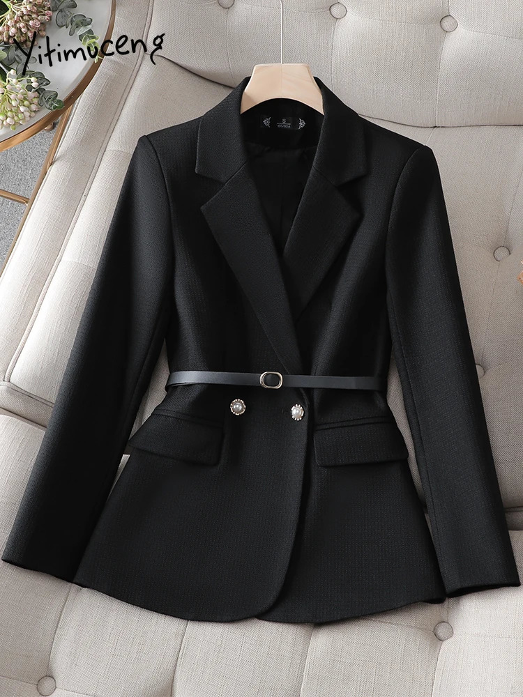 Yitimuceng Elegant Solid Blazer for Women Korean Fashion Long Sleeve Slim Jackets Office Ladies Casual Chic Y2k Coats 240918