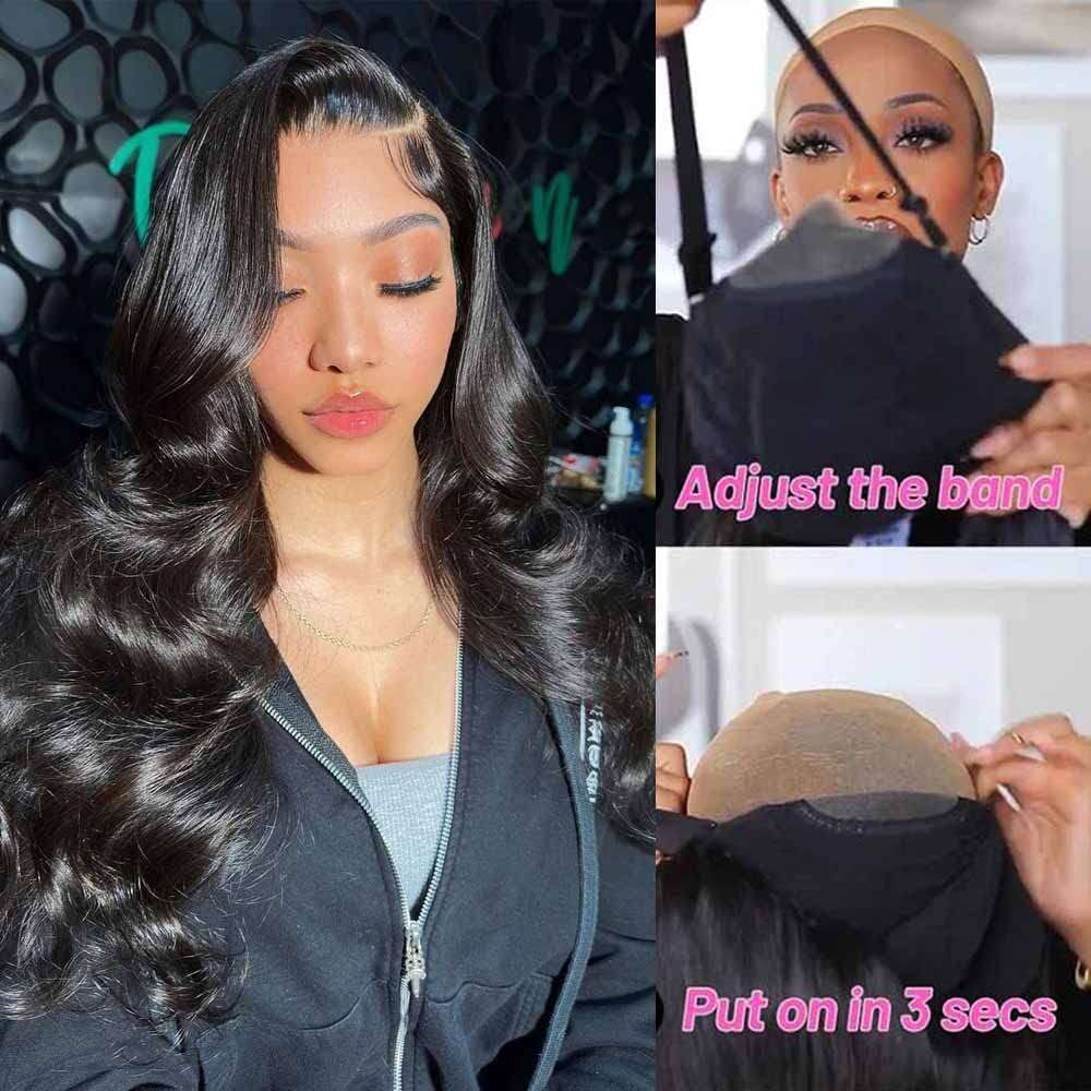 Glueless Ready To Wear Body Wave Lace Front Human Hair Pre Cut HD Transparent 4x4 Closure Wig