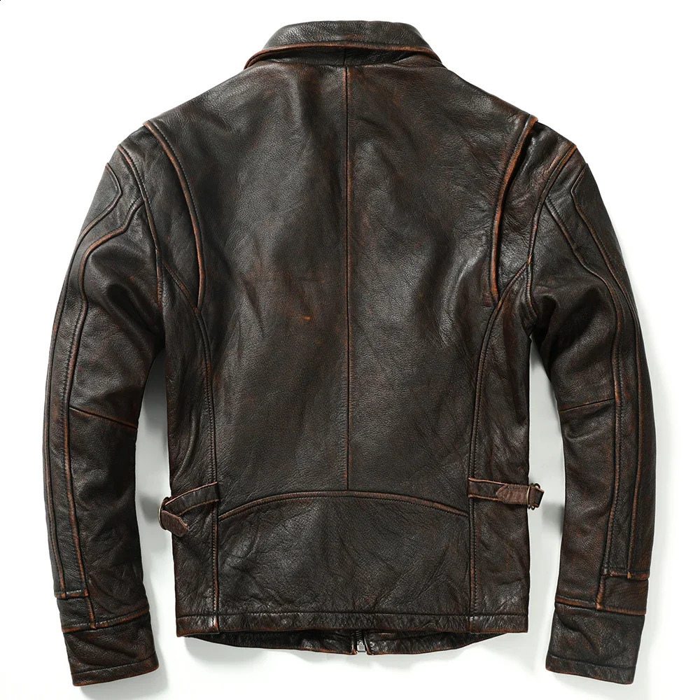 Retro mens leather jacket thick 100% natural denim motorcycle jacket winter mens leather clothing 3 colors M100 240919