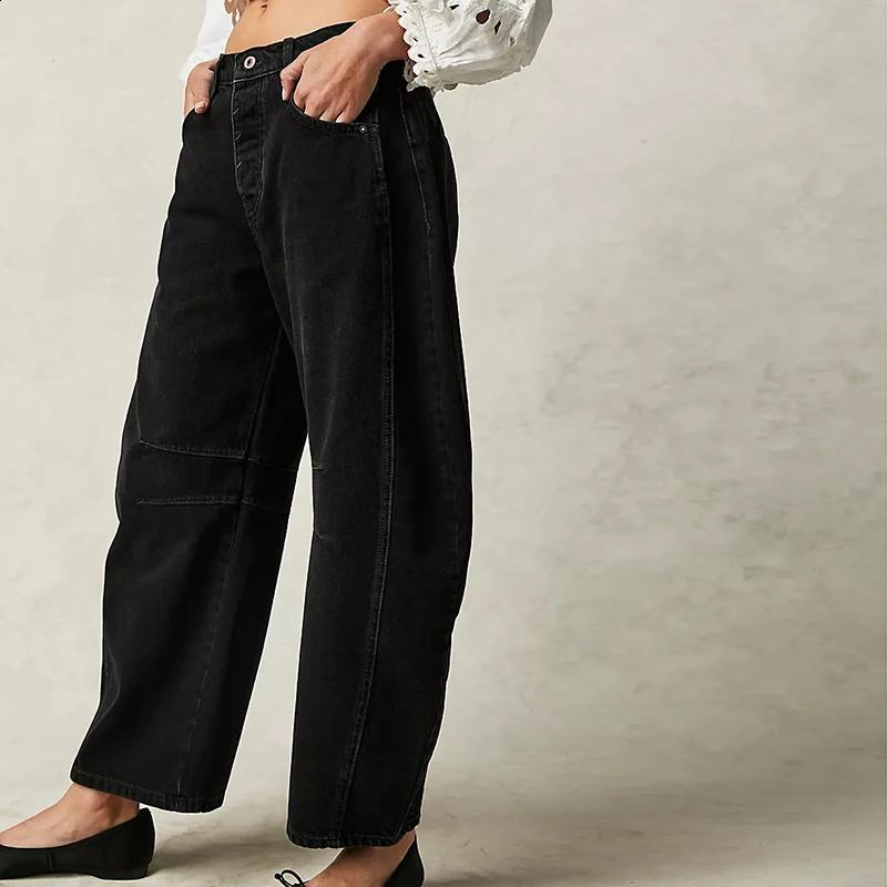 Wide leg jeans womens casual loose Y2K low waist boyfriend cutting bucket pocket denim 240921
