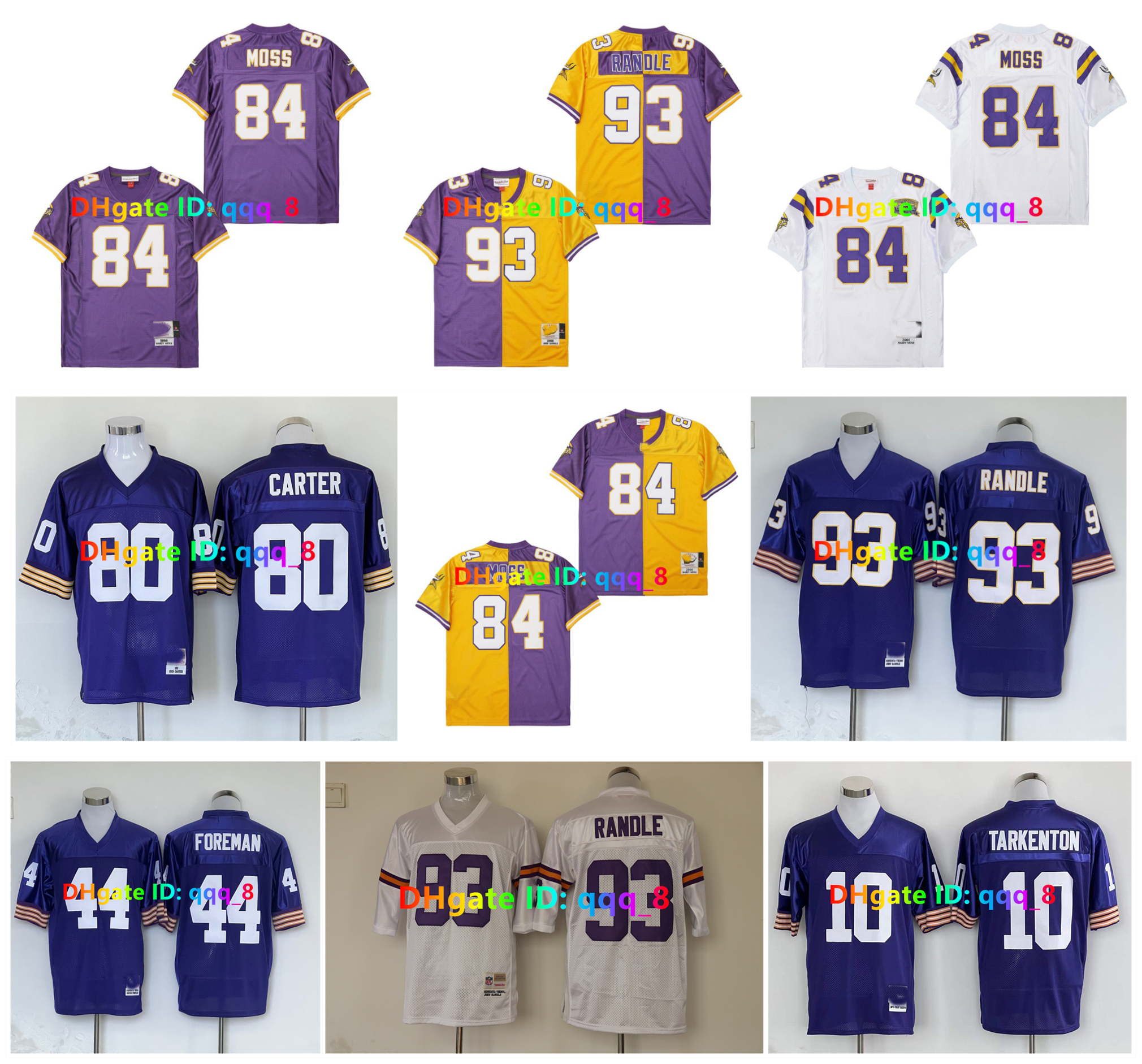 Randy Moss Mimnesota Randle Cris Carter Vkings Throwback Football Jersey Fran Tarkenton Chuck Foreman Adrian Peterson Alan Page Doleman White Purple Size S-3XL