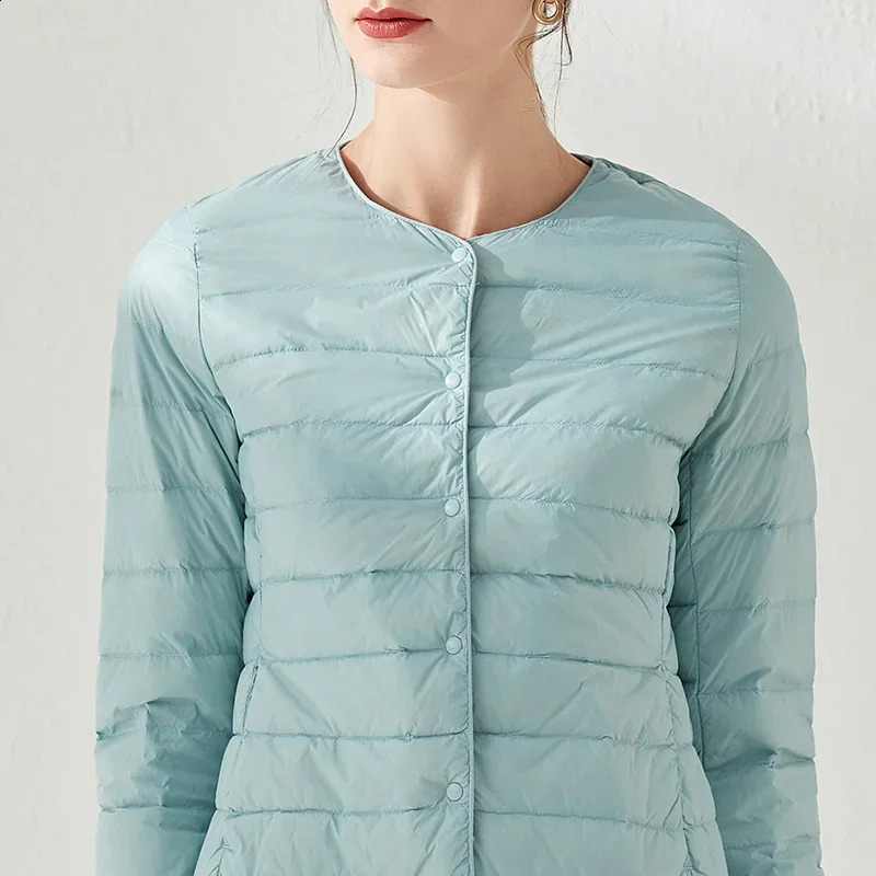 SpringWinter Womens Lined Warm Down Jacket Ultra Light Collarless Portable Parkas Oneck Coat 240921