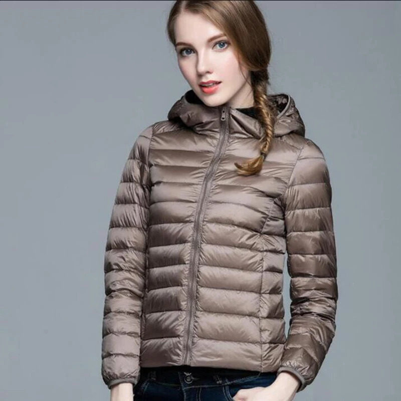 Winter down jacket womens short jacket ultra-thin hooded warm thin white duck down jacket Parka womens jacket 240913