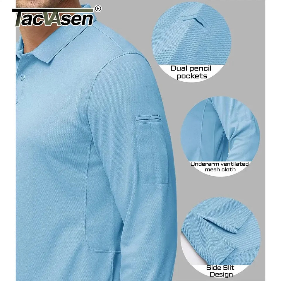 TACVASEN summer long sleeved performance polo Tshirt mens tactical shirt quick drying golf team work jersey casual top 240921