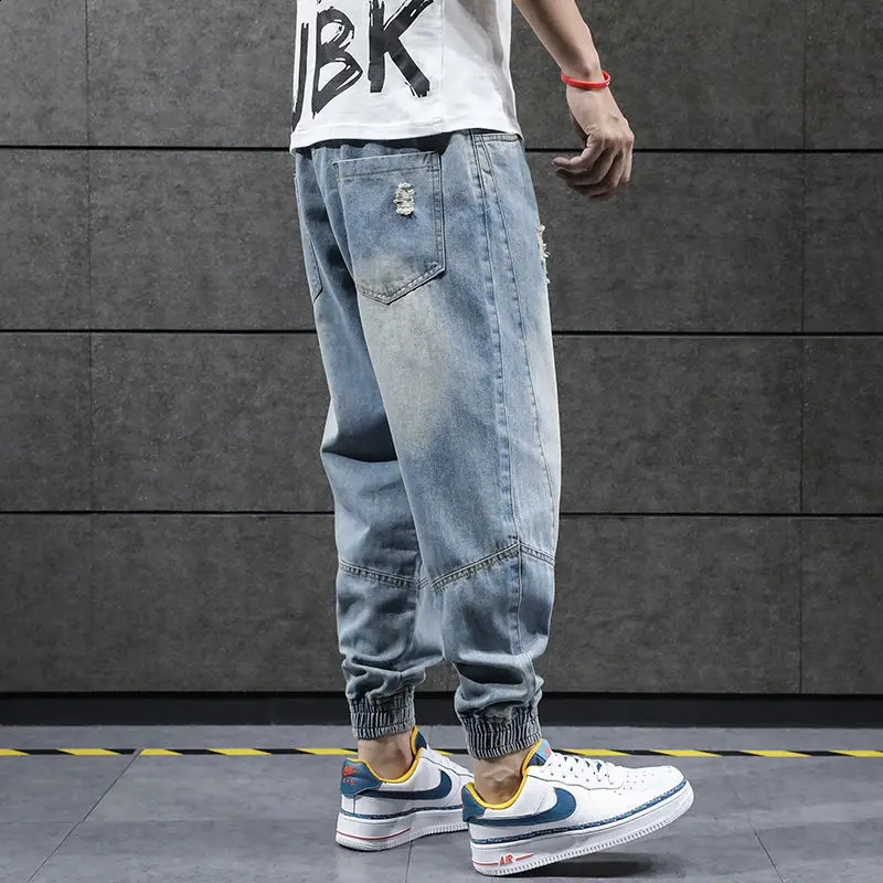Hip Hop Harem Jeans Mens Loose Jogger Cowboy Casual Sports Pants South Korea Ankle Length Trousers Street Mens Wear 240921