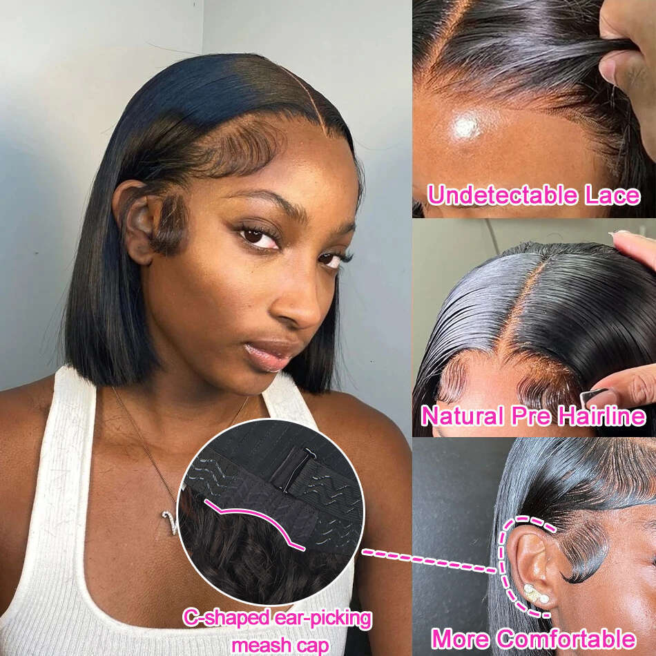 13x4 Bone Straight Short Bob Front Wigs Pre Plucked 13x6 Lace Frontal Human Hair Brazilian Remy 4x6 Closure Wig For Women