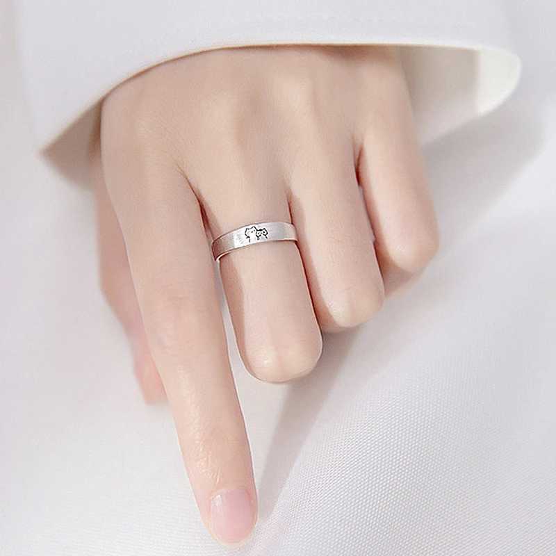 New Couple Rings Cute Sliver Color Cat Open Ring for Women Men Adjustable Finger Rings Romantic Lovers Anniversary JewelryX240921