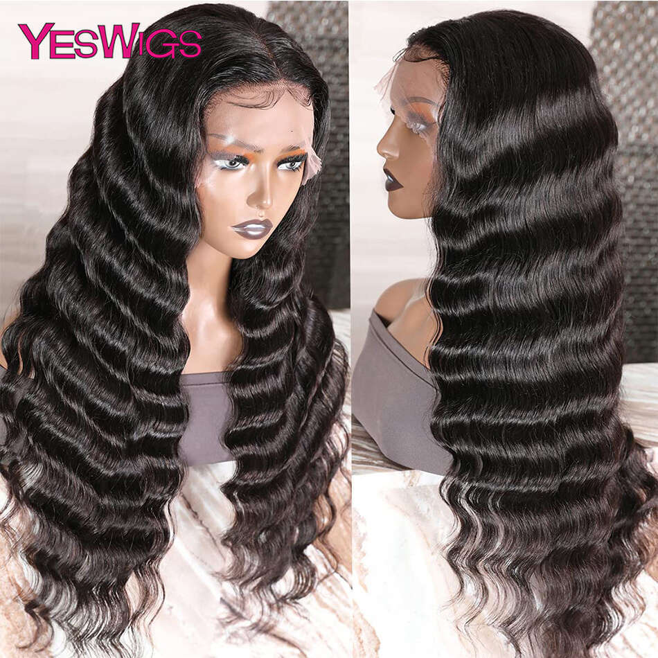 13x4 Deep Wave Front Curly Pre Plucked Transparent Lace Frontal Wig Human Hair Closure Wigs On Sale