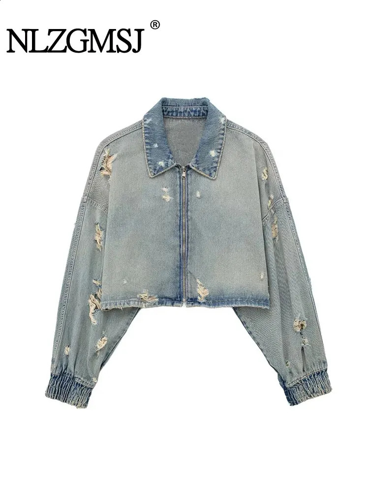 TRAF AutumnWinter Womens Casual Edition Fashion Perforated Decorative Denim Short Jacket Coat 240921