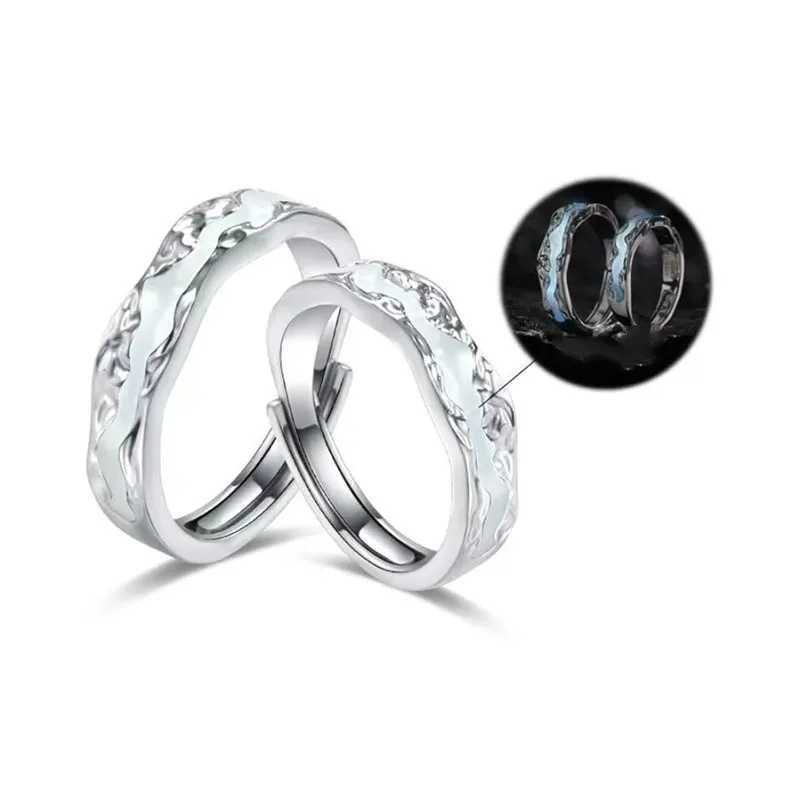 New Enamel Luminous Adjustable Finger Ring Vintage Luxury Love Couples Rings Glow In Dark Y2K Jewelry Valentines Day GiftsX240921