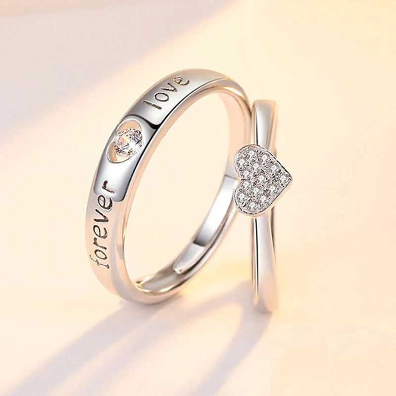 2 Pcs Lover Couple Zircon Adjustable Rings Love Rhinestone Opening Ring For Men Women Wedding Engagement Romantic Jewelry GiftsX240921