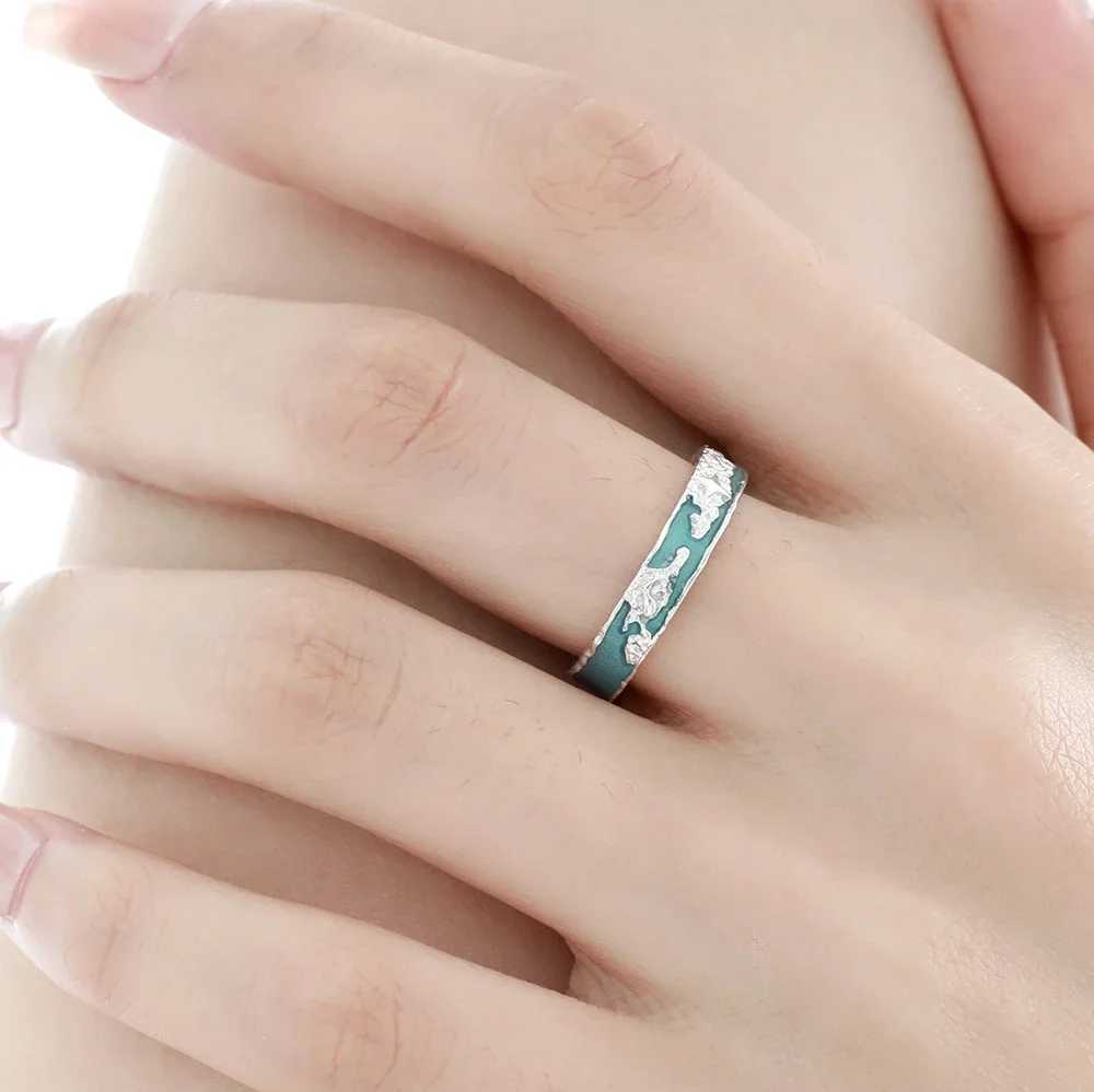 Fashion World Map Design S925 Sterling Silver Rings Drip Glue Lovers Ring Original Fine Boyfriend Girlfriend Couple Jewelry GiftX240921