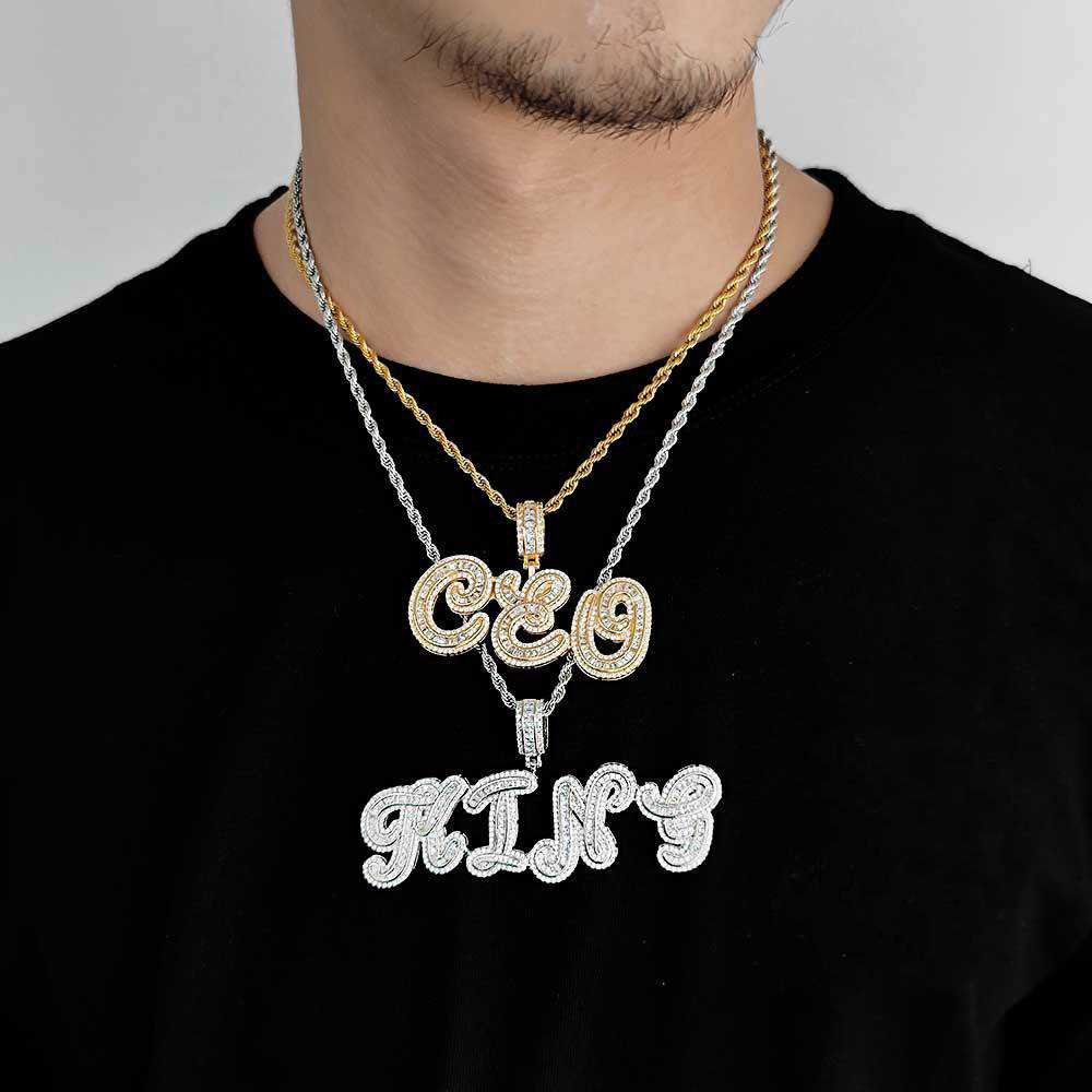 Hip Hop Cursive A-Z Custom Name Pendant Necklaces TopBling 5A T Zircon Women Men Jewelry