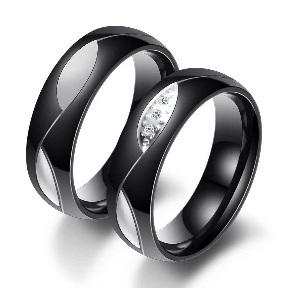 Fashion Black Wedding Rings for Men/Women CZ Couple Ring 316L Stainless Steel Engagement JewelryX240921