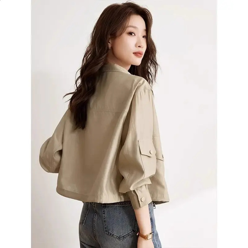 Spring Autumn Solid Thin Short Coats Long Sleeve Loose All-match Button Fashion Jackets Top Casual Vintage Women Clothing 240918
