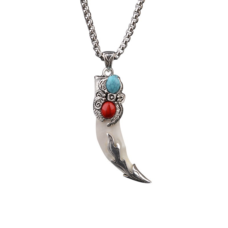 Wolf tooth necklace titanium steel men's and women's versatile domineering pendant ornament vintage long chain Free shipping