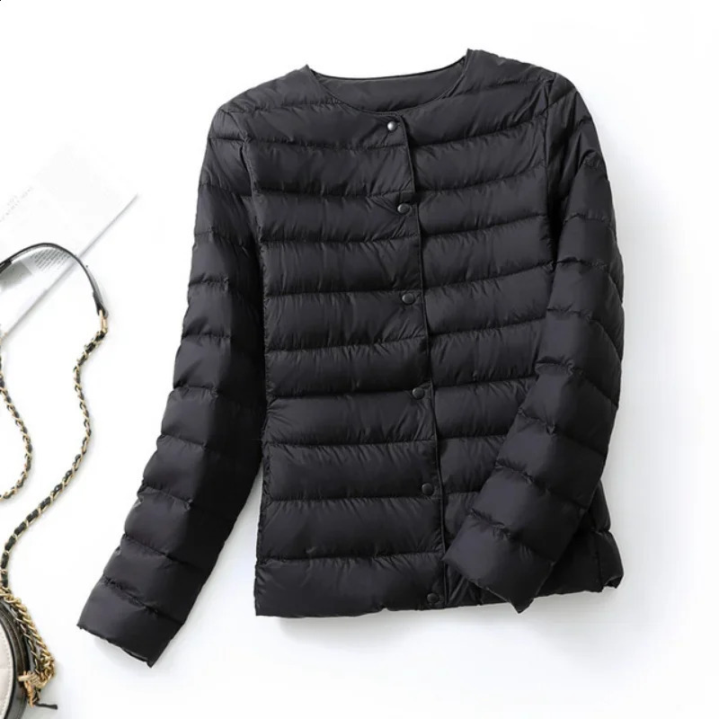 SpringWinter Womens Lined Warm Down Jacket Ultra Light Collarless Portable Parkas Oneck Coat 240921