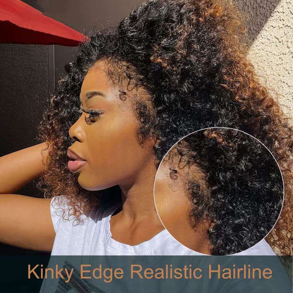 Kinky Front Human With 4C Edges Baby Hair Wigs Realistic Natural Curly Haire Lace Wig 180% Density