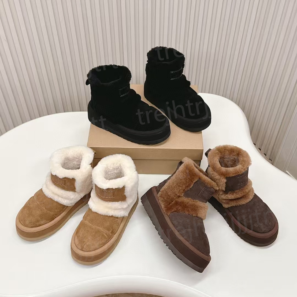Women ultra mini snow boots slipper winter new popular Ankle Cowhide suede fur plush keep warm boots Luxury designer Platform boots 35-41 with box