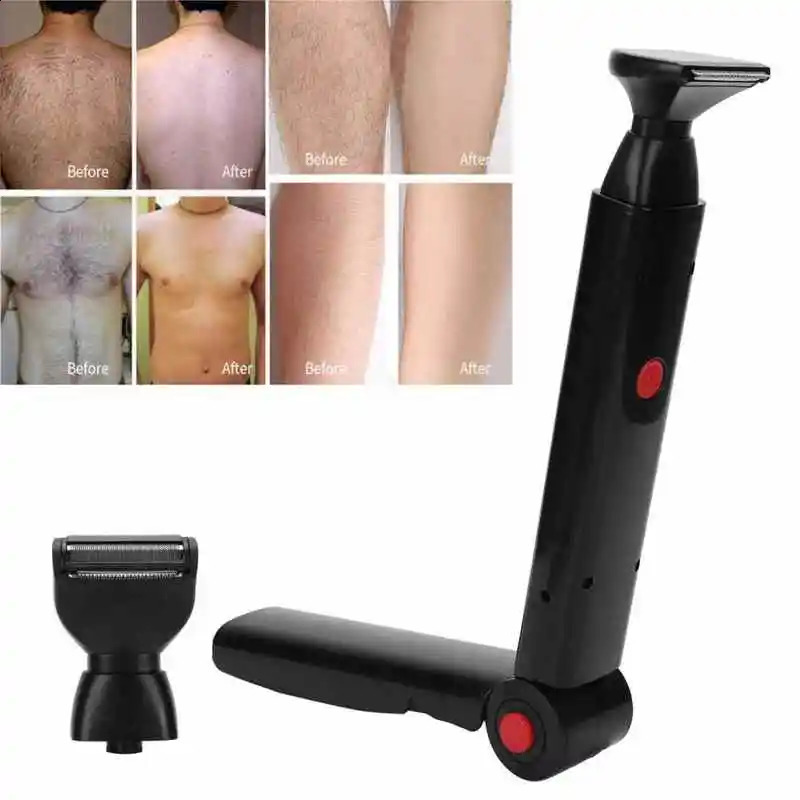 Electric Back Shaver 2 In 1 Facial Hair Trimmer Razor Rechargeable Foldable Handle Back Hair Removal Men Body Groomer 240910