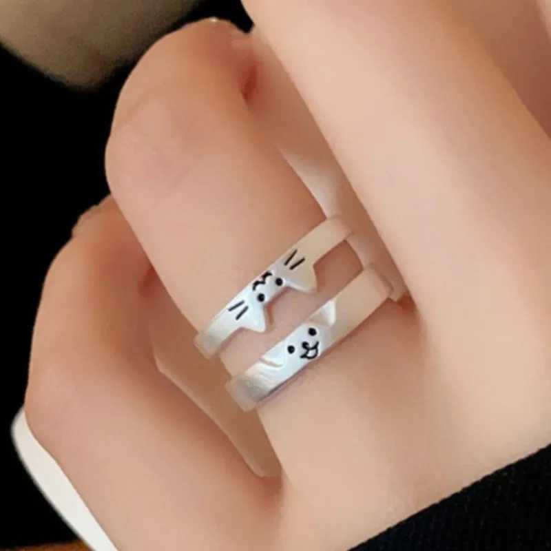 Cute Cat and Dog Animal Couple Ring for Women Men 2024 New Fashion Statement Lovers Rings Valentines Day Party Jewelry GiftsX240921