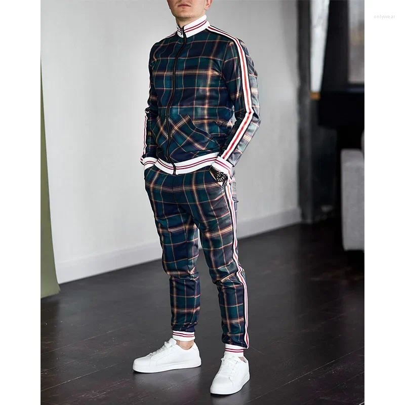 Men's Tracksuits Cross-border Amazon Autumn Striped Casual Suit Trendy Brand Sports Wear 2-piece Set European American Style