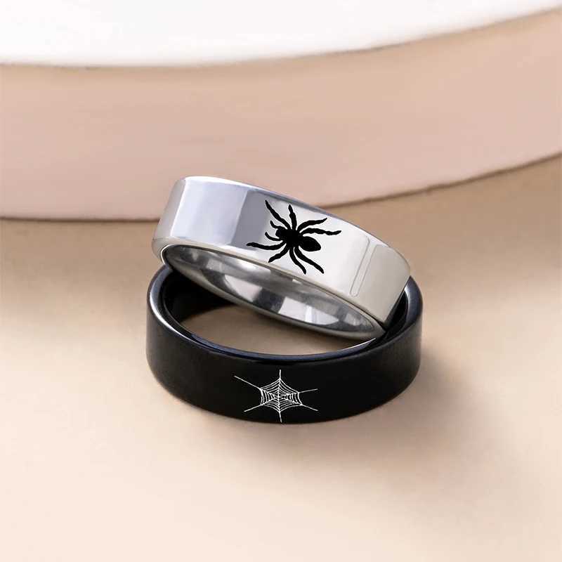 Halloween Spider Web Couple Rings Black Silver Color Stainless Steel Spider RingX240921