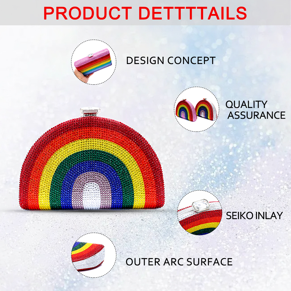 2024 New Latest Design Women's Rhie Handbag Wedding Gift Crystal Multi color Stripe Rainbow Dia Meal Bag Free Shipping