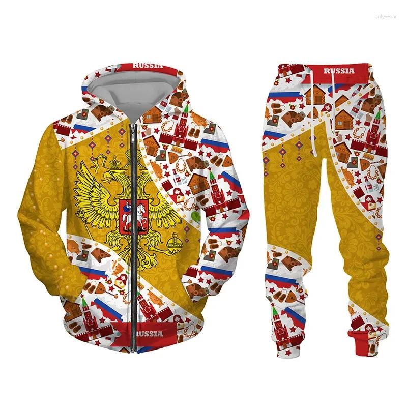 Men's Tracksuits Of Russia 3D Print Zipper Hoodie Pant Suit Cool Men/Women 2 Pcs Sportwear Autumn Winter Tracksuit Men Clothing
