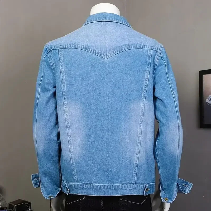 Fashionable mens denim jacket Korean style casual fashion youth long sleeved lapel vest streetwear 240921