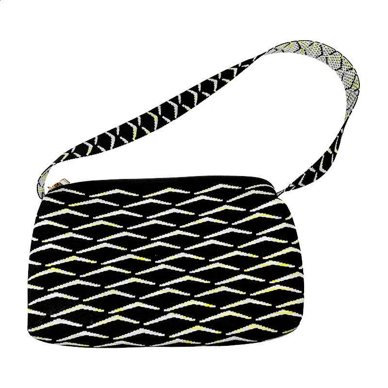 ins Handmade Knit Handbag with zippe Women Mini Shoulder Bag Female Black and white Twill Tote Bag Student Cell Phone Package 240909