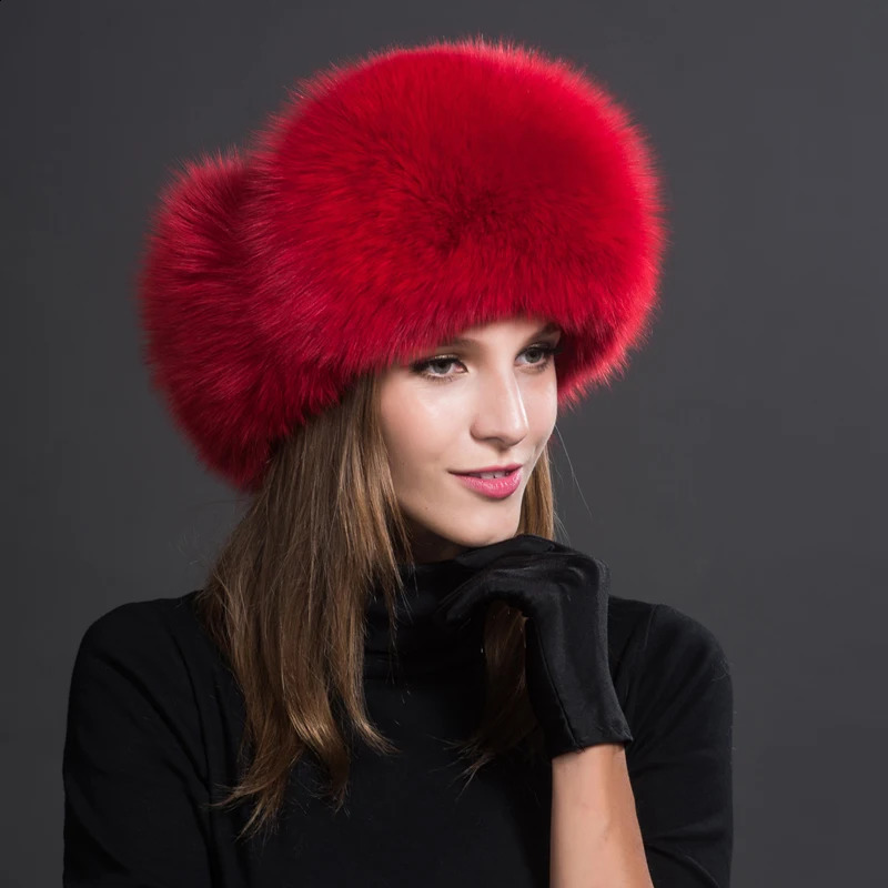 Natural Fox Fur Bomber Hats Winter Warm Women Flurfy Genuine Fox Fur Earfiap Caps Quality Russian Lady Real Fox Fur Hat 240910