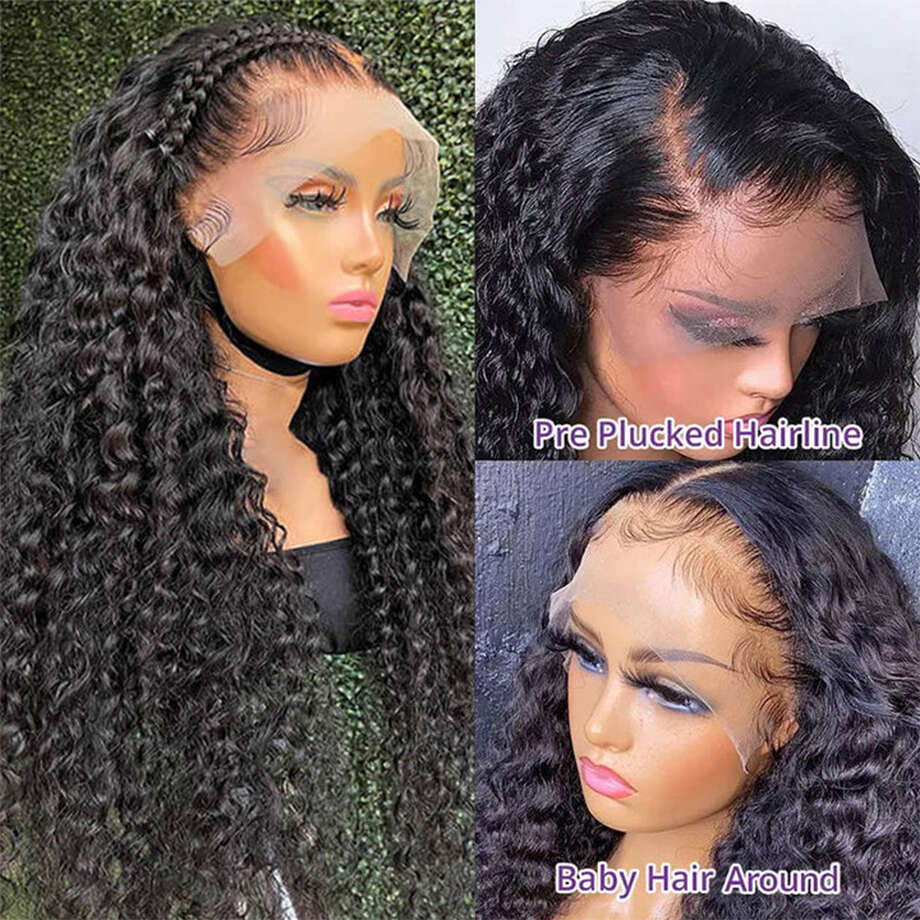 Deep Wave HD Frontal Natural Human Hair Wig 13x4 13x6 Brazilian Water Wavy Curly Glueless Transparent 6X4 Lace Closure Wigs