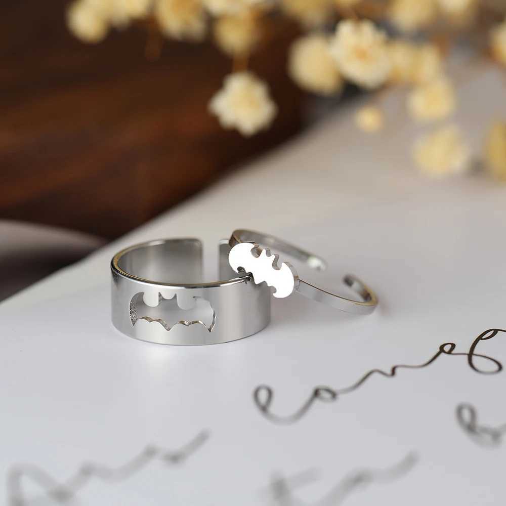 Stainless Steel Rings Gothic Hip Hop Punk Bat Fashion Adjustable Couple Ring For Women Jewelry Wedding Engagement Gift 2Pcs/setX240921