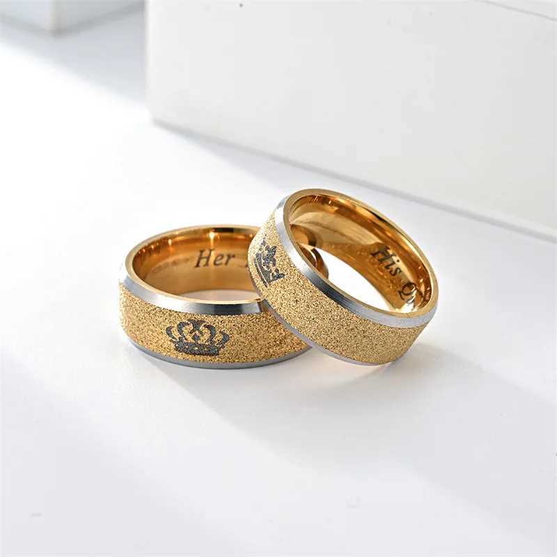 New Simple and Fashionable Pair Ring Her King His Queen Titanium Steel Couple RingX240921