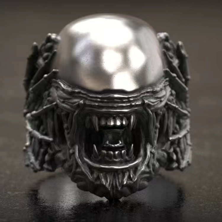 Zinc alloy mechanical skull ring for men European and American pop punk style Mosaic ring