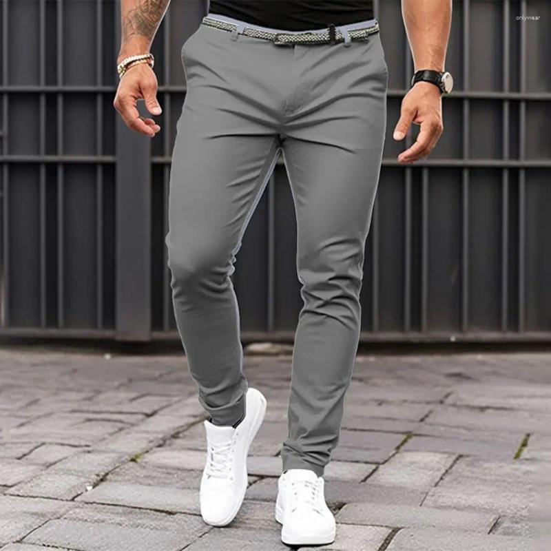 Men's Pants Slim Fit Men Suit Solid Color Summer Business Casual Small Leg Zipper Button Cuff Workwear
