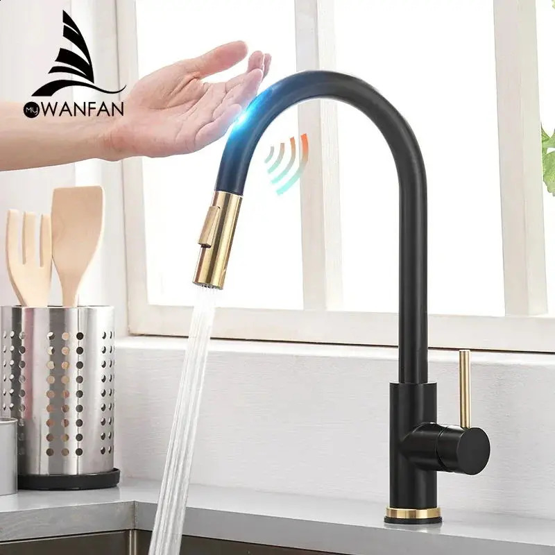Sensor Kitchen Faucets Black Gold Smart Touch Inductive Sensitive Faucet Mixer Tap Single Handle Dual Outlet Water Modes 1005J 240918