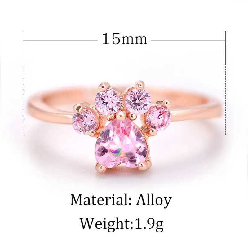 Cute Cartoon Cats Paw Crystal Engagement Design Hot Sale Rings For Women Pink Zircon Cubic Elegant Rings Female Wedding JewelryX240921