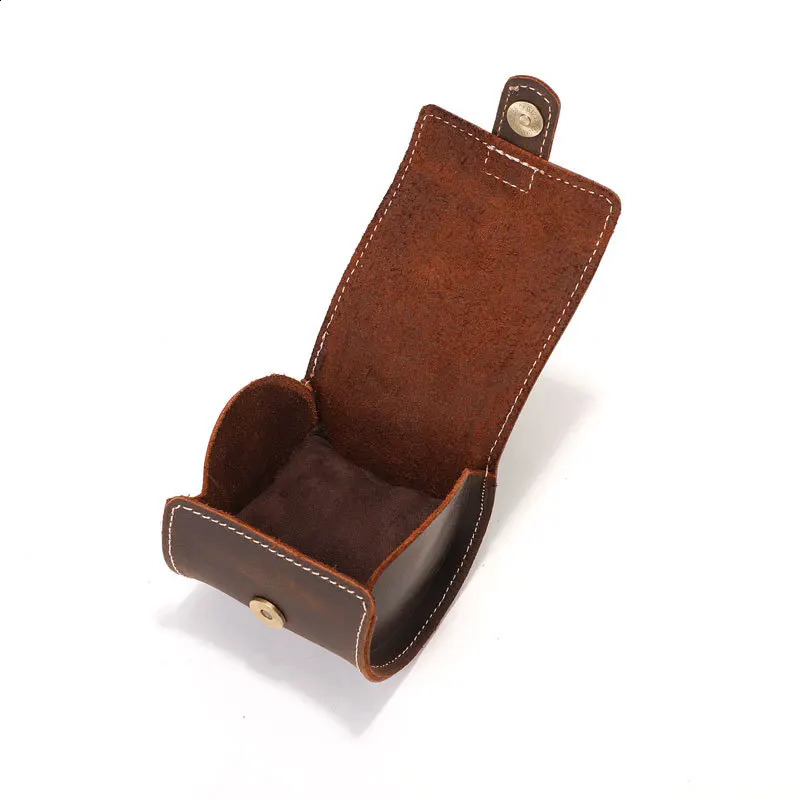 Watch Box 1-slots Retro Leather Cylindrical watch box case Portable Watch Storage Box single watch organizer UTHAI 240909