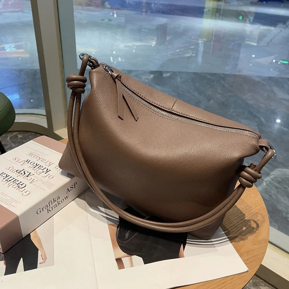 Commuting Single Shoulder Womens Handbag Genuine Leather Hobo Bag Ladies Large Capacity Natural Cowhide Underarm Bag 240909